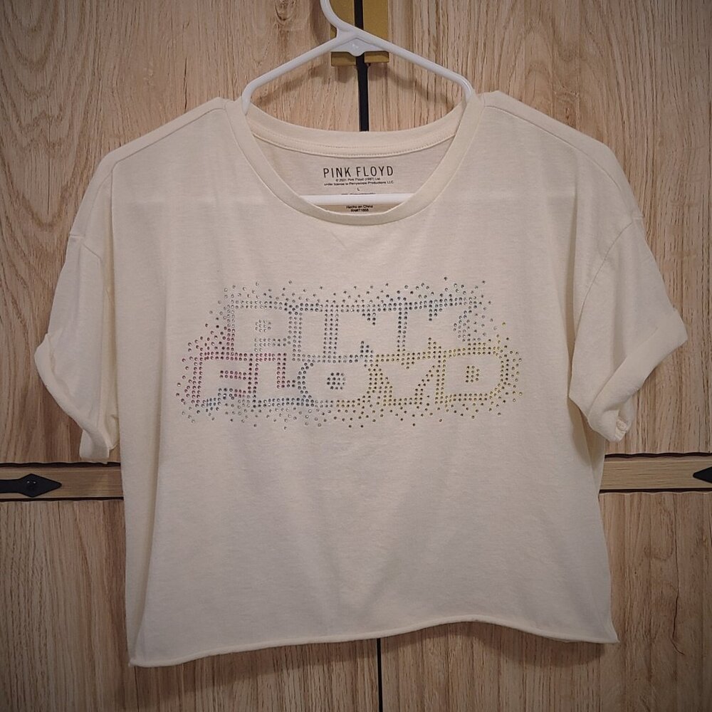 Pink Floyd Cropped Graphic Tee with Rhinestone Logo – Size L - Picture 2 of 8